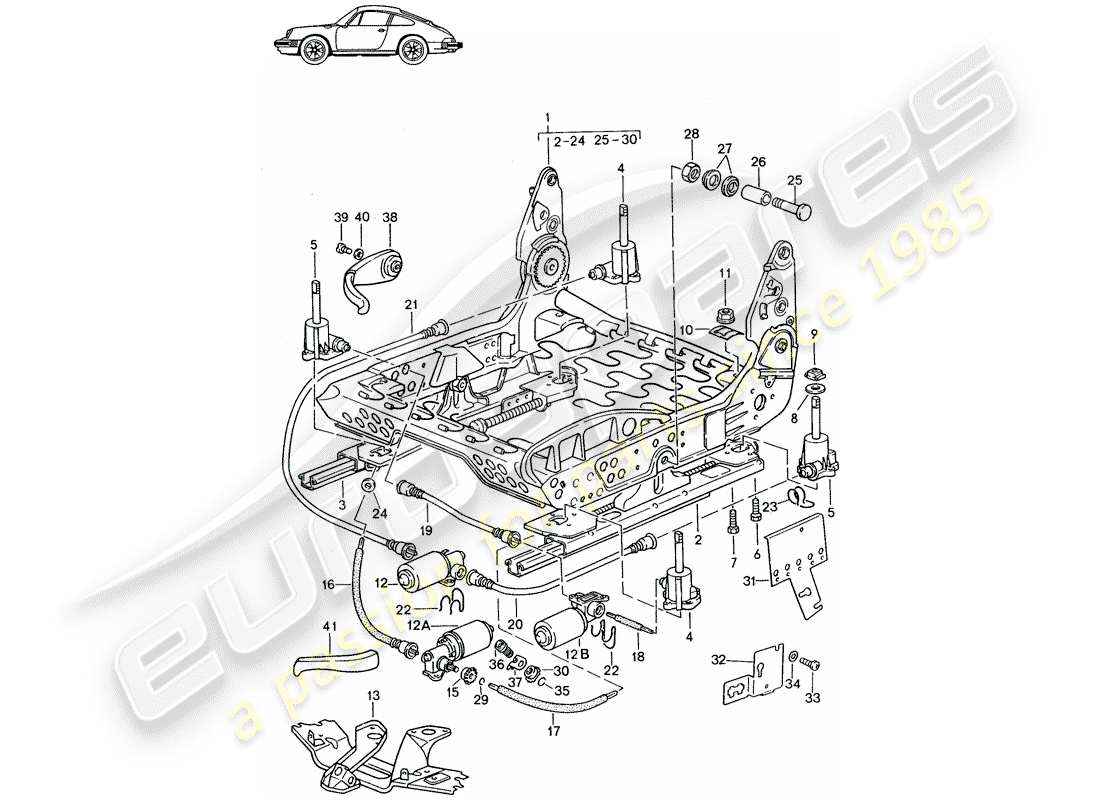 porsche seat 944/968/911/928 (1987) frame for seat - electric - d - mj 1987>> - mj 1989 part diagram