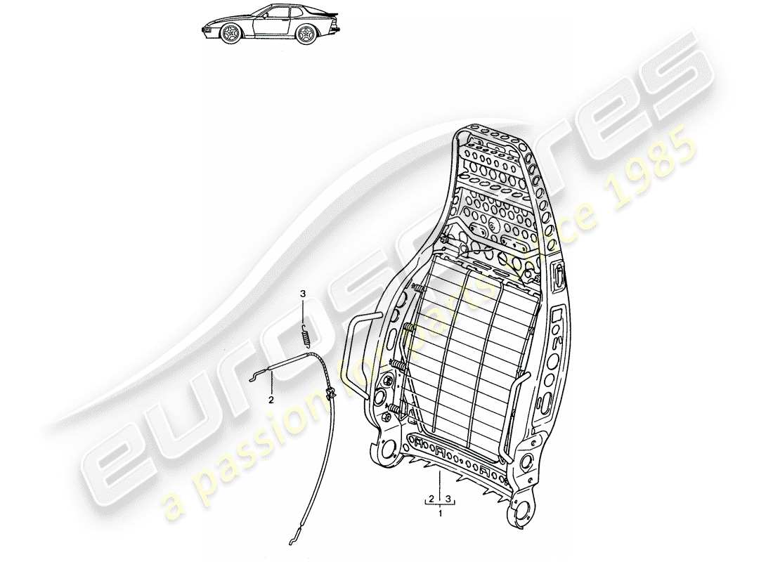 porsche seat 944/968/911/928 (1987) backrest frame - sports seat - d >> - mj 1988 part diagram