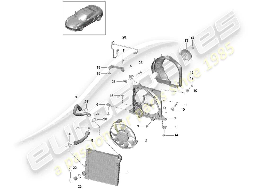 porsche boxster 981 (2015) water cooling 2 part diagram