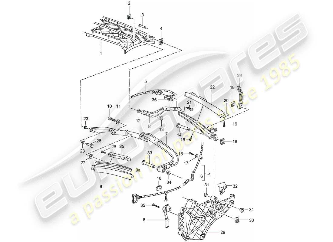 porsche 996 (2002) top frame - single parts part diagram