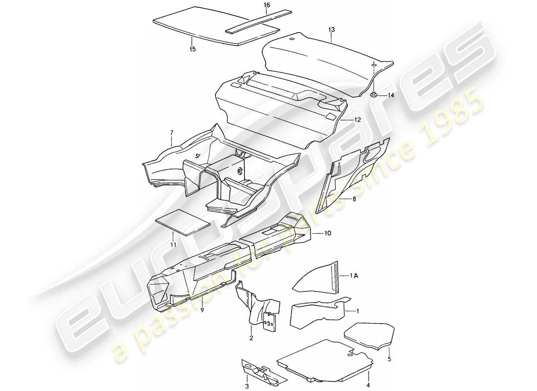 porsche 993 (1995) body shell - sound absorbers part diagram