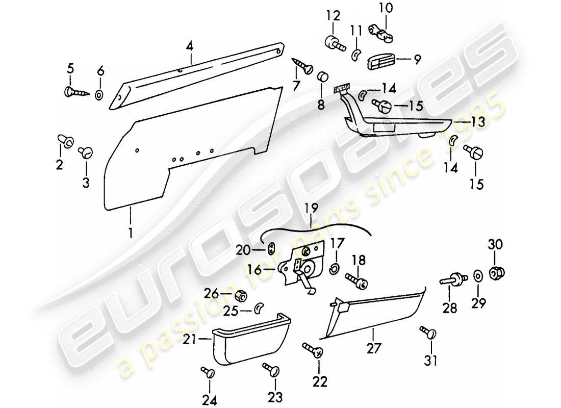 porsche 911/912 (1968) interior equipment - doors - d - mj 1969>> part diagram