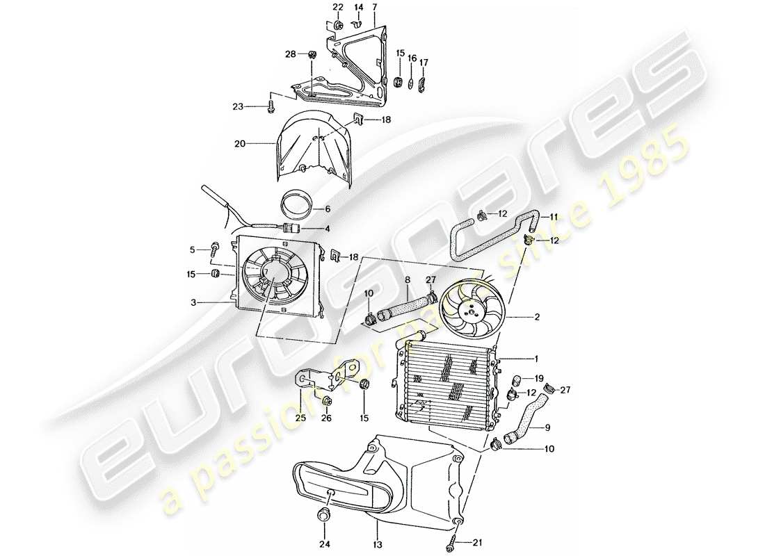 porsche 996 gt3 (2003) water cooling 3 part diagram