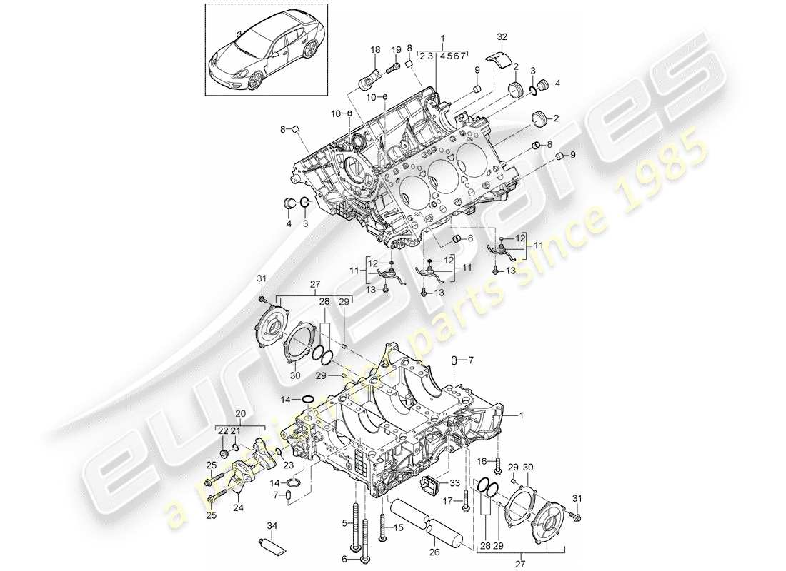 porsche panamera 970 (2010) crankcase part diagram