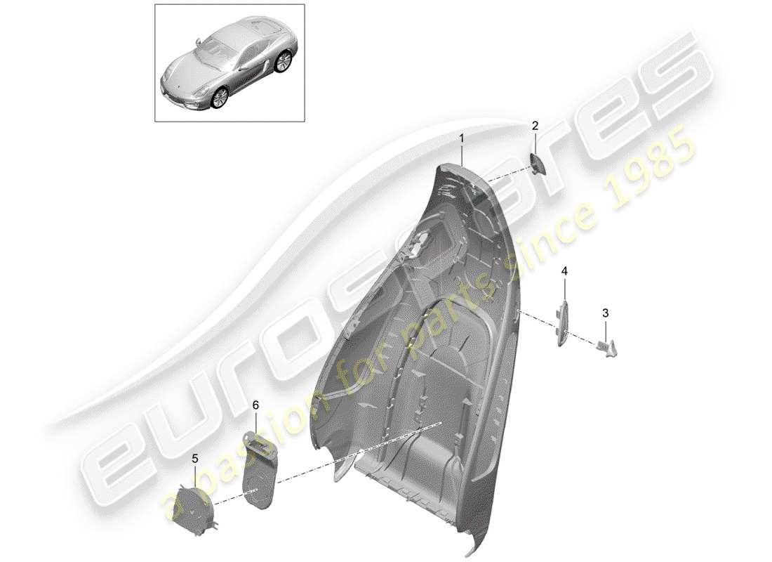 porsche cayman 981 (2014) backrest shell part diagram