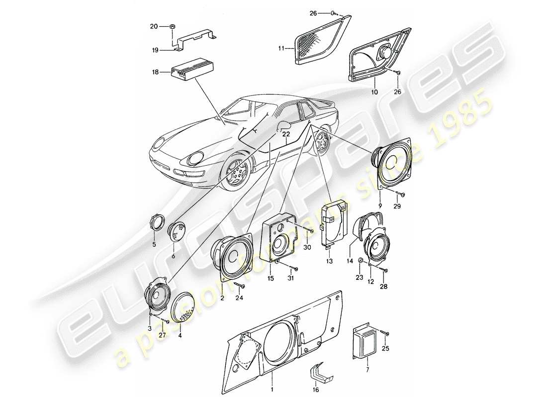 porsche 968 (1992) loudspeaker - sound system - amplifier - d - mj 1994>> part diagram