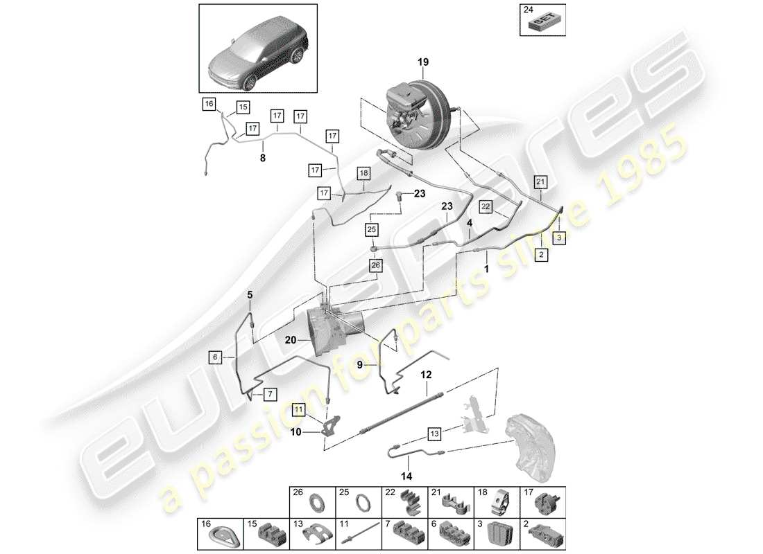 porsche cayenne e3 (2019) brake line part diagram