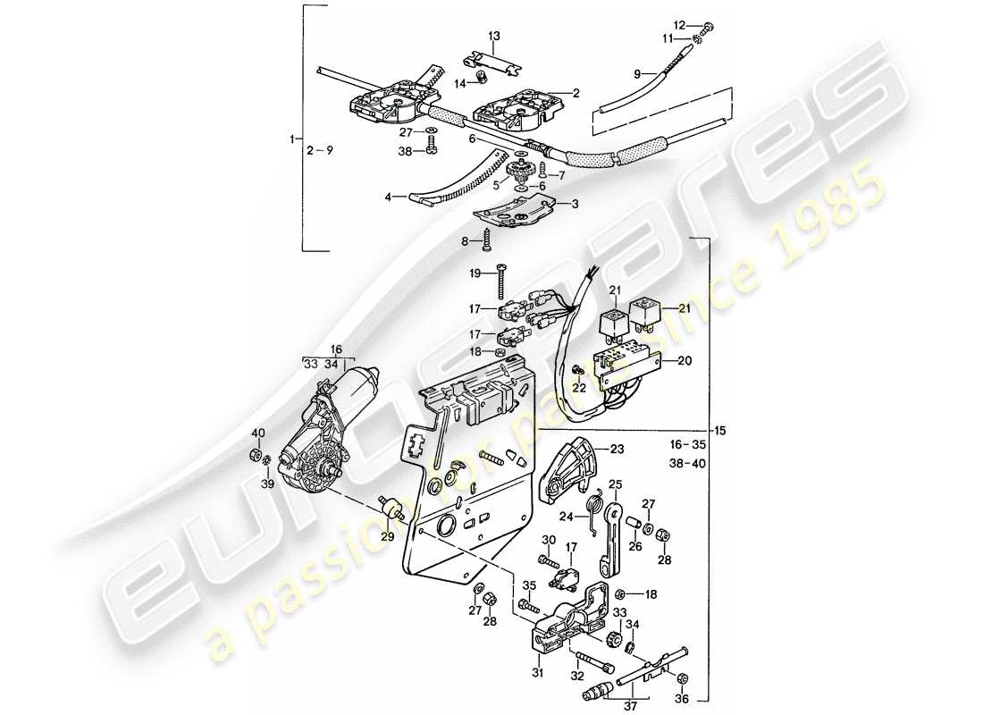 porsche 944 (1989) lifting roof - driving mechanism part diagram