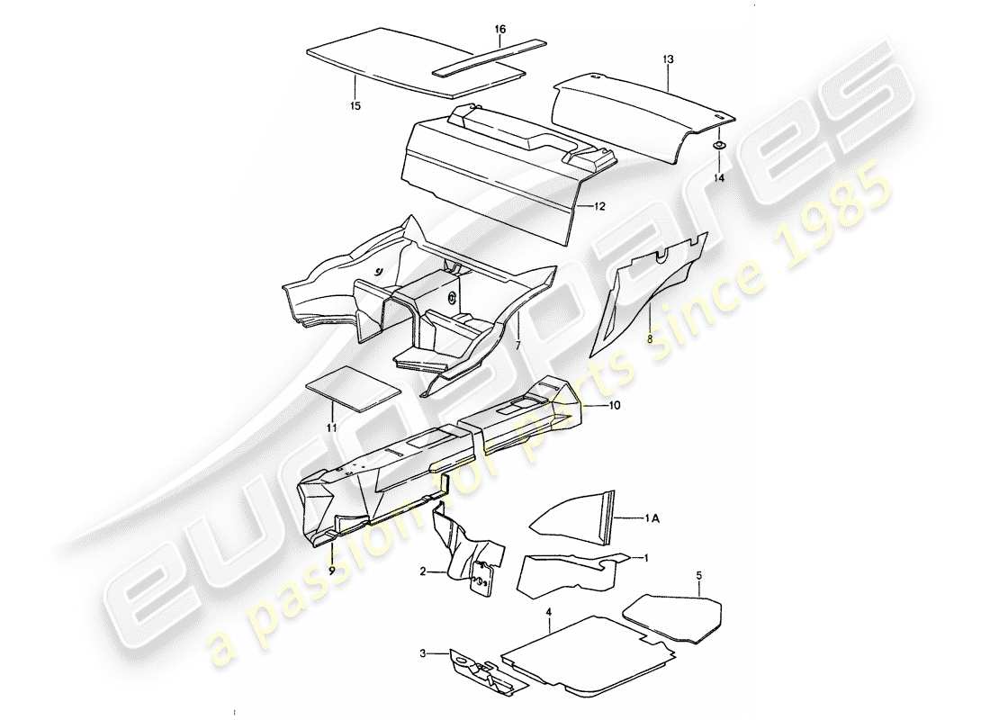 porsche 964 (1990) body shell - sound absorbers part diagram