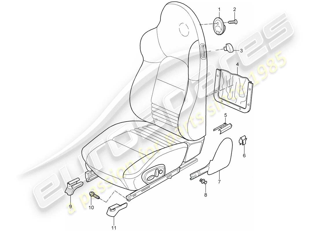 porsche 996 (2000) sports seat part diagram