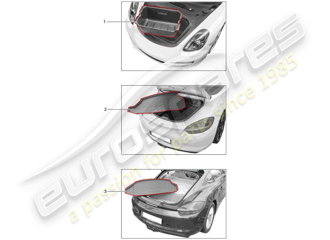 porsche tequipment 98x/99x (2020) luggage compartment liner part diagram