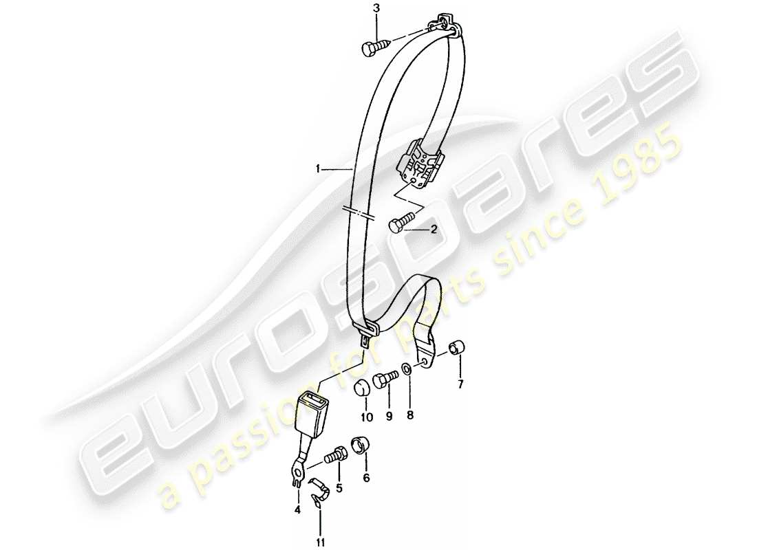 porsche 996 (1998) three-point seat belt part diagram