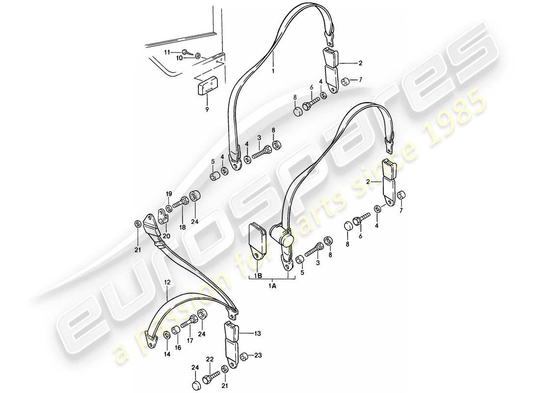 porsche 944 (1982) seat belt part diagram