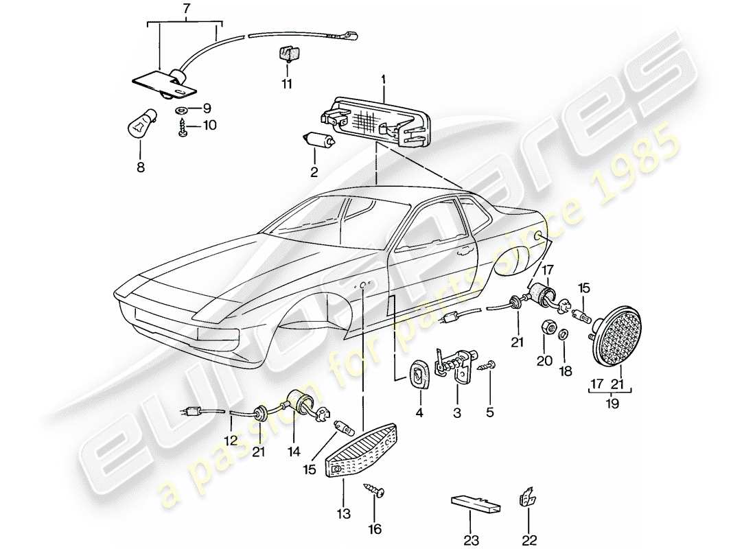 porsche 924 (1978) interior light - turn signal part diagram