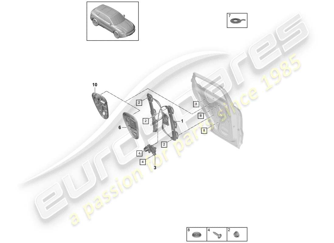 porsche cayenne e3 (2018) window regulator part diagram