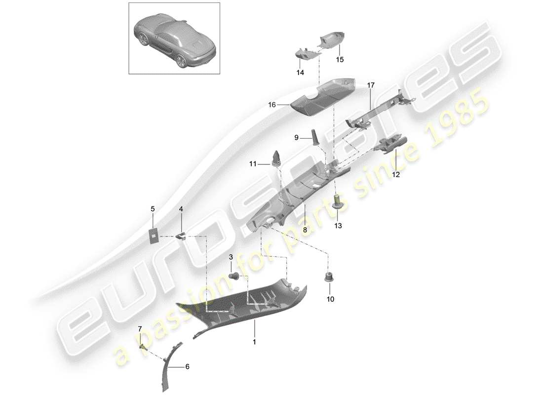 porsche boxster 981 (2012) a-pillar parts diagram