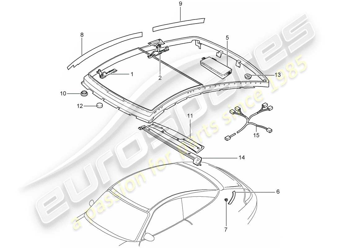 porsche 996 (2002) glass roof - electric drive part diagram