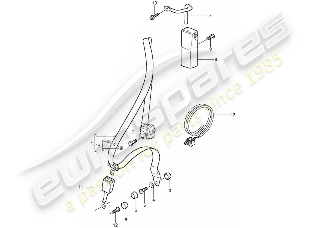 porsche 996 (2002) three-point seat belt part diagram