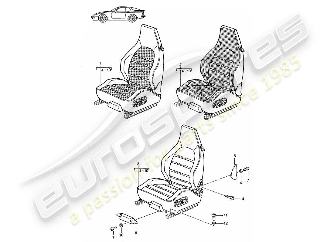 porsche seat 944/968/911/928 (1987) sports seat - complete - d >> - mj 1988 part diagram