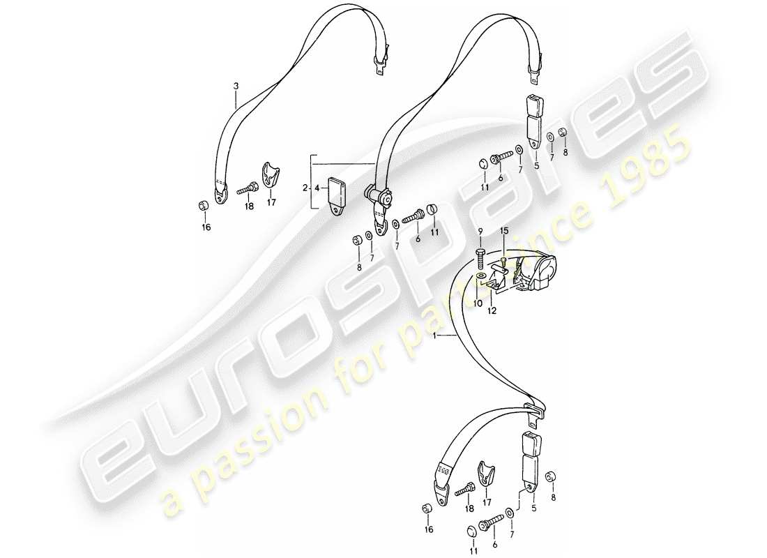 porsche 993 (1995) seat belt part diagram