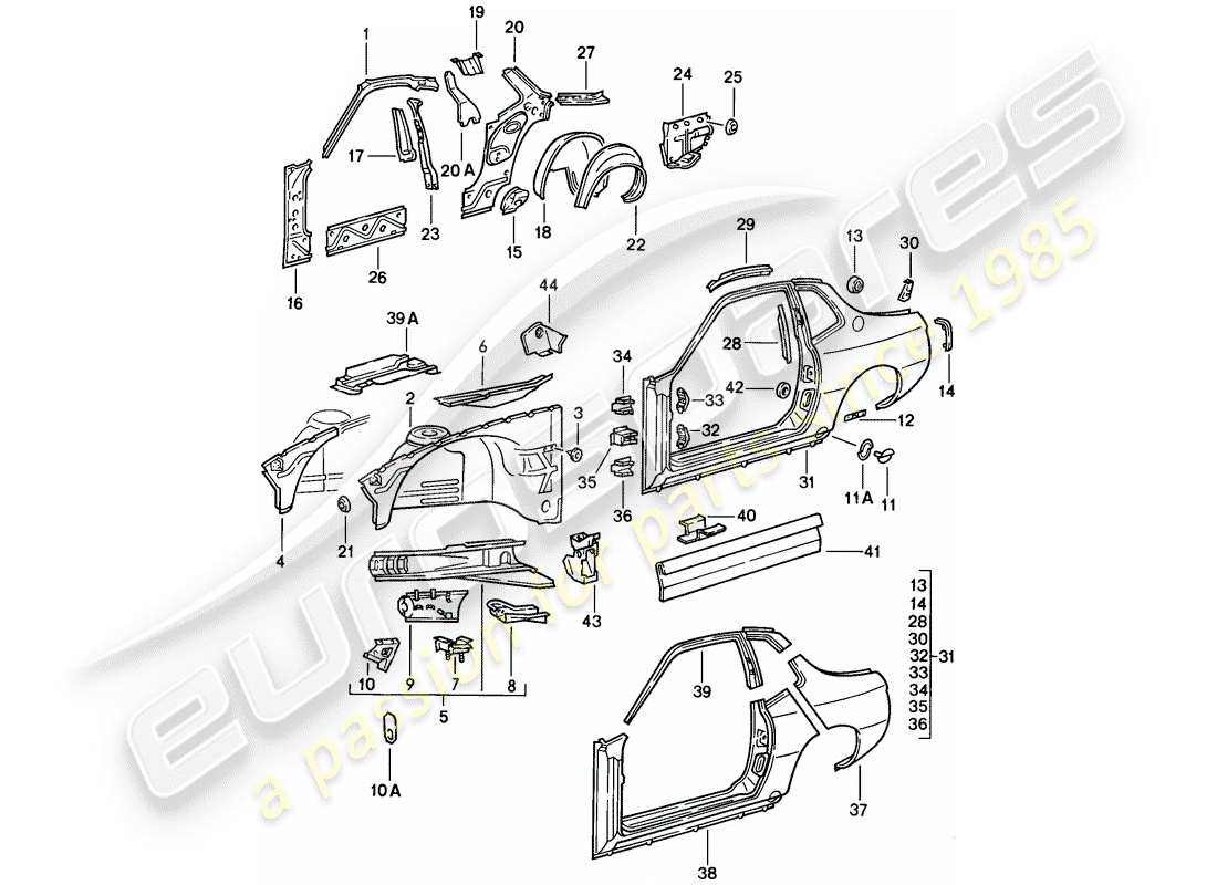 porsche 924 (1977) side panel part diagram