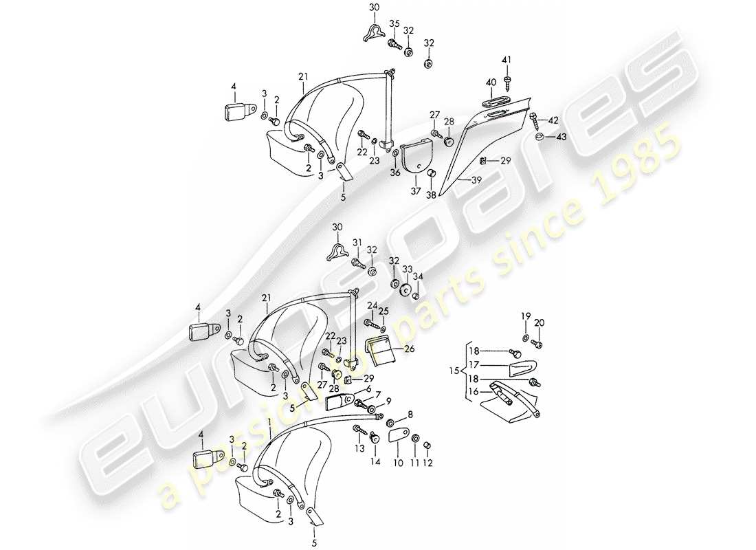 porsche 911/912 (1968) seat belt - d - mj 1969>> part diagram