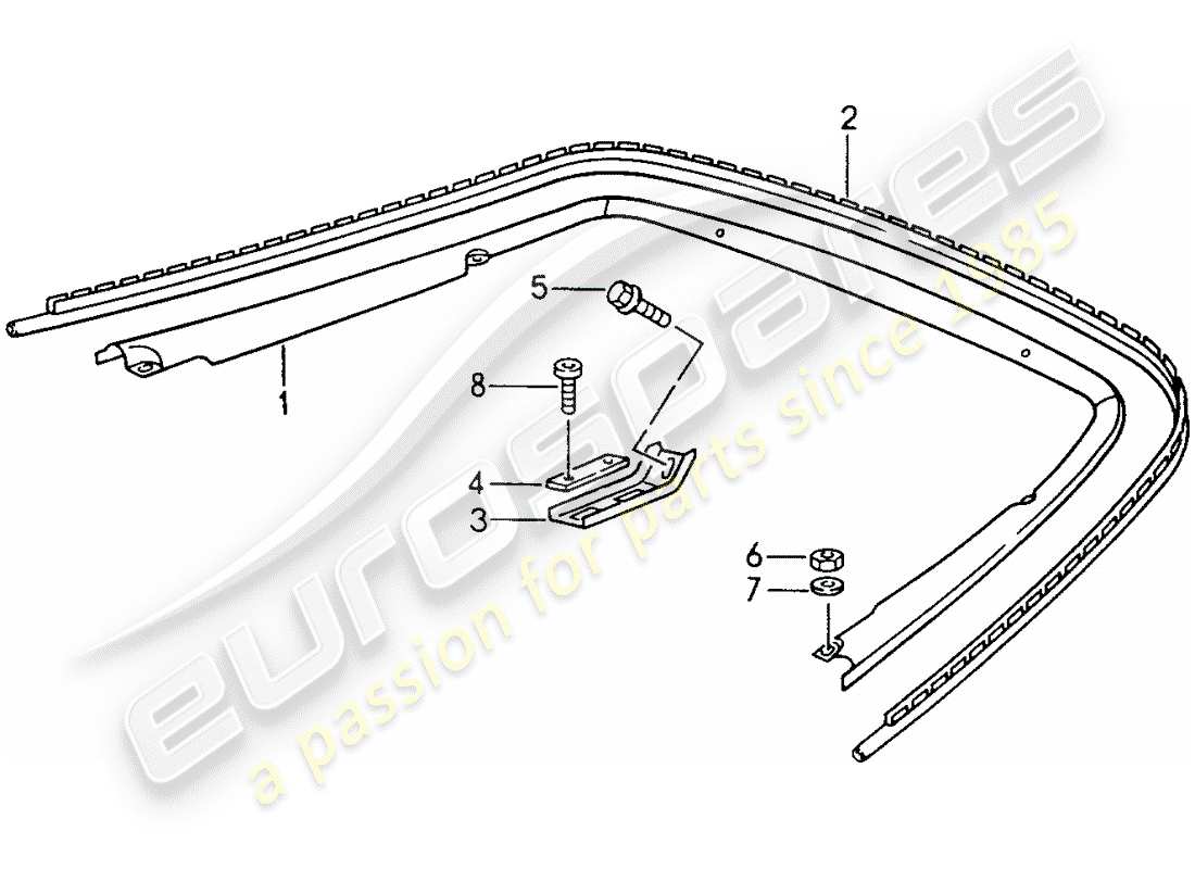 porsche 993 (1994) fasteners - bracket - sealing strip part diagram