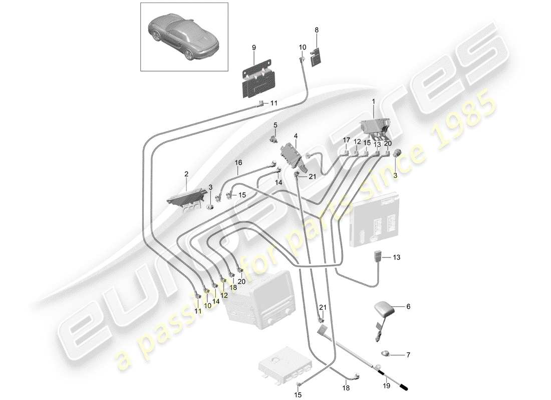 porsche boxster 981 (2015) antenna booster part diagram