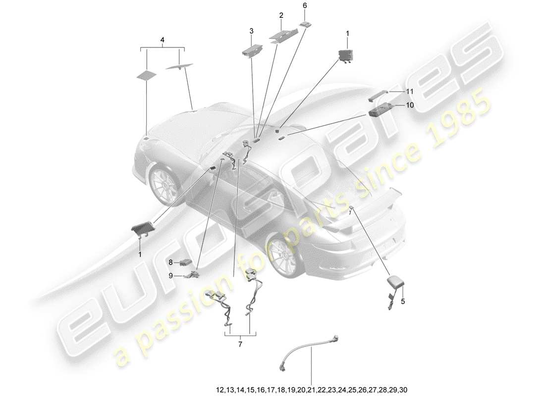 porsche 991r/gt3/rs (2019) antenna part diagram