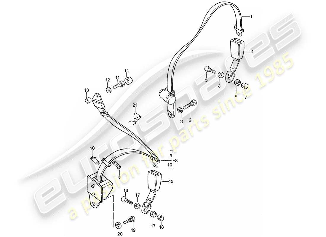 porsche 928 (1989) seat belt part diagram