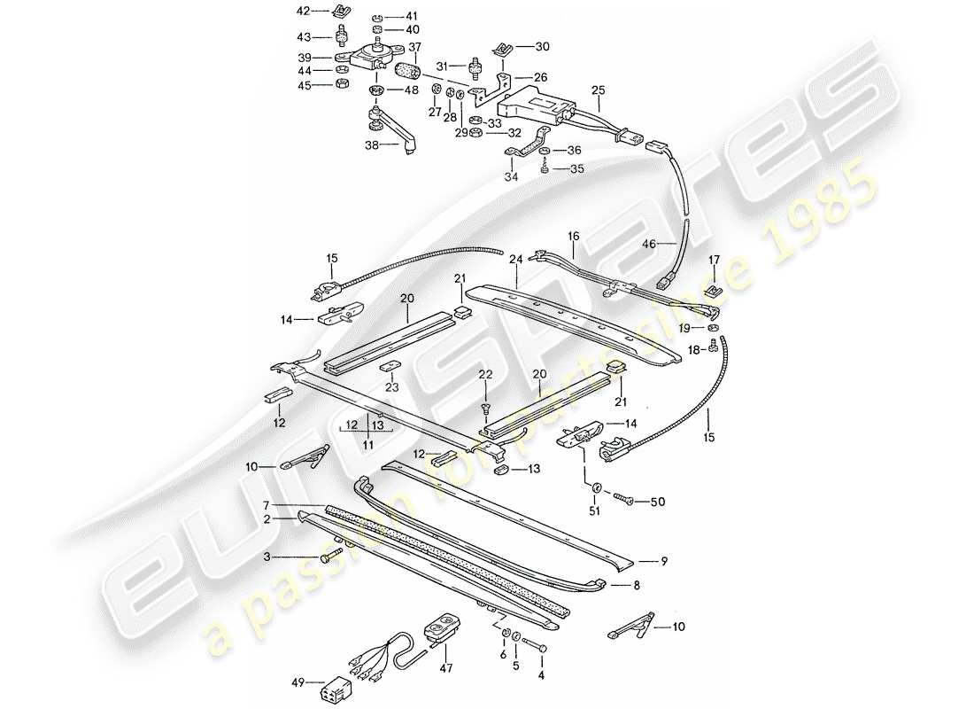 porsche 928 (1990) sunroof - electrically adjustable part diagram