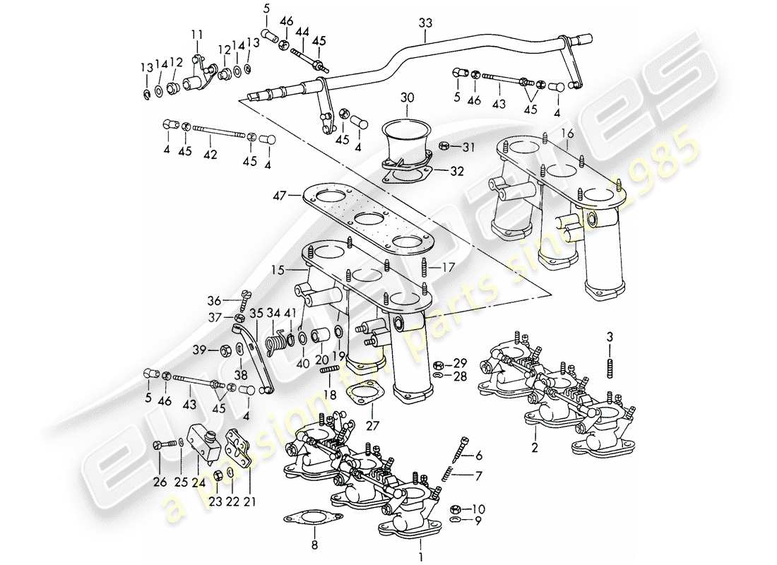 porsche 911/912 (1965) injection system - throttle body - d - mj 1969>> part diagram