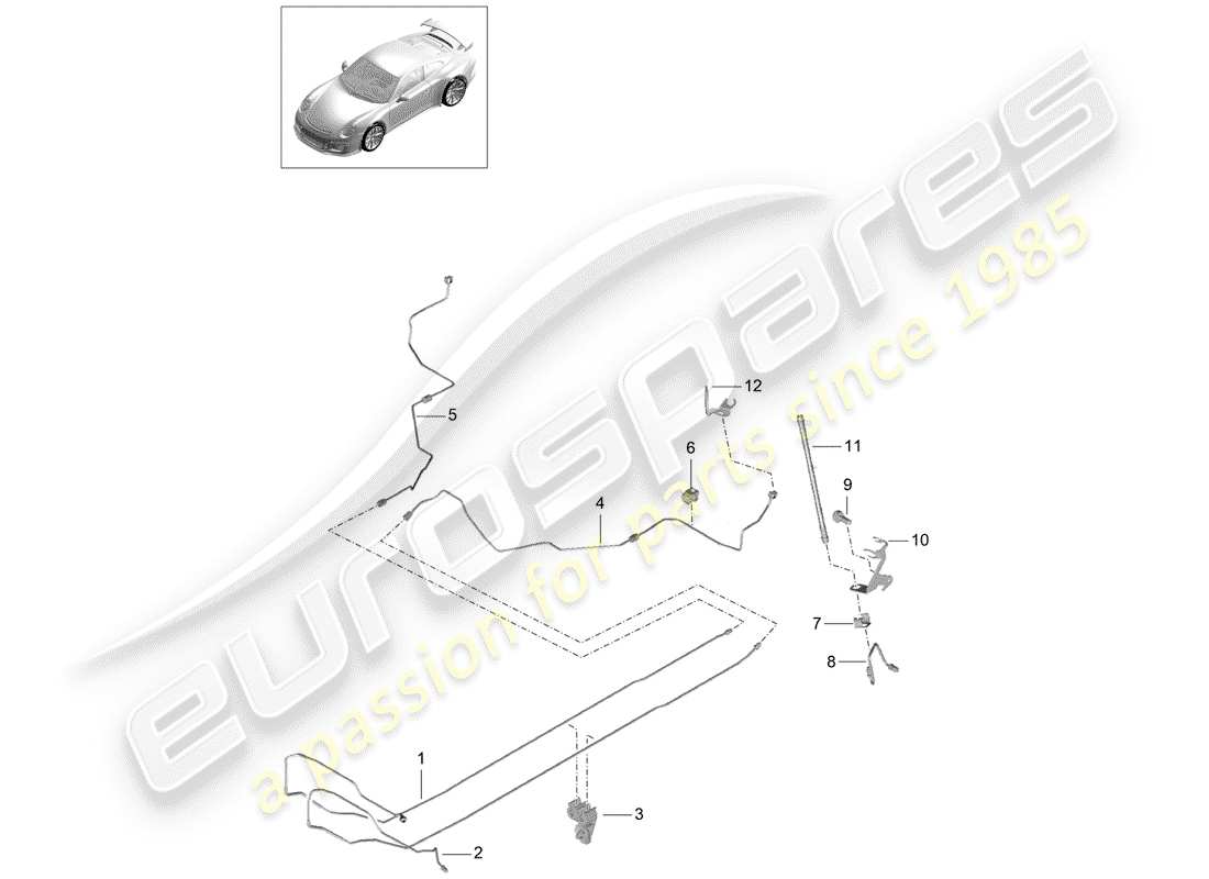 porsche 991r/gt3/rs (2020) brake line part diagram