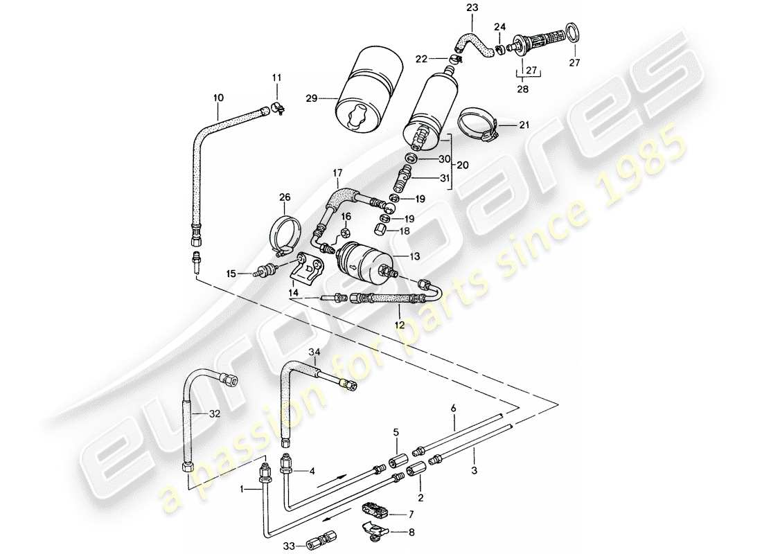 porsche 944 (1989) fuel system part diagram