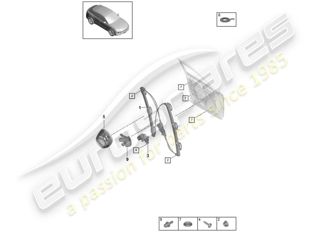 porsche cayenne e3 (2018) window regulator part diagram