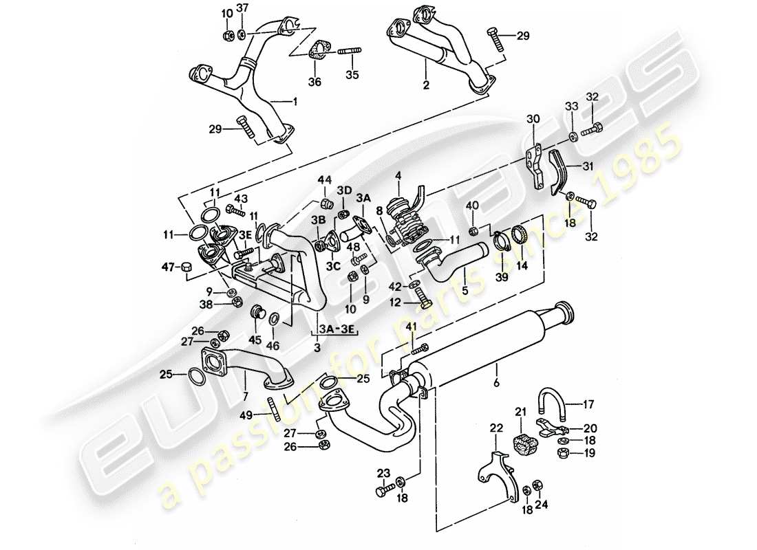 porsche 944 (1989) exhaust system - exhaust silencer, front part diagram