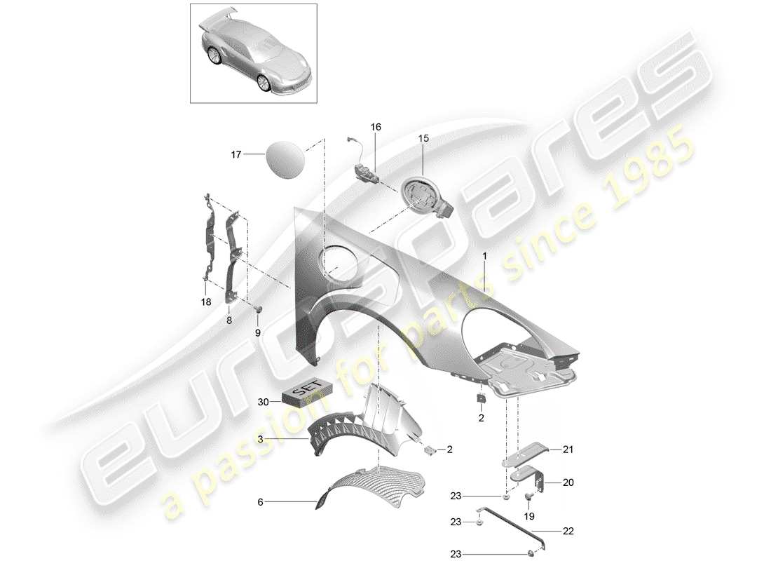 porsche 991r/gt3/rs (2019) fender part diagram