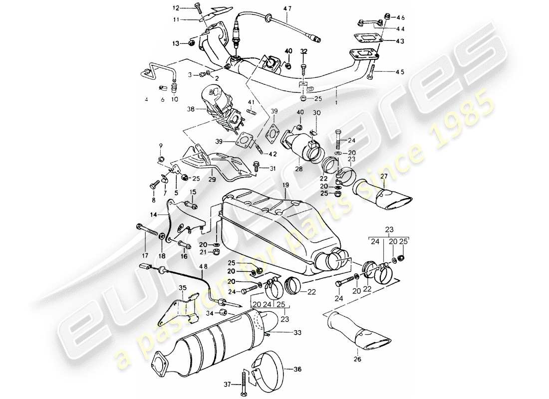 porsche 964 (1994) exhaust system part diagram