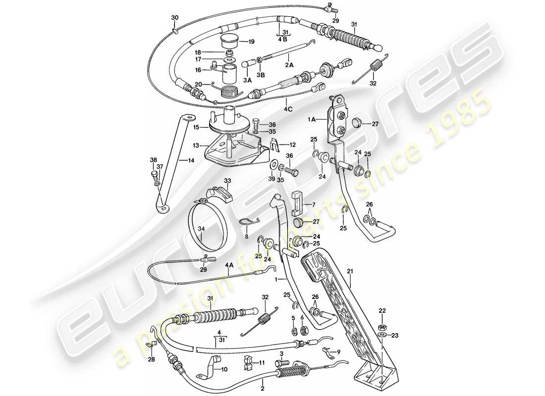 porsche 924 (1976) accelerator pedal - accelerator cable part diagram