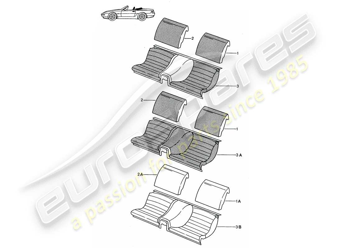 porsche seat 944/968/911/928 (1994) emergency seat - complete - d - mj 1992>> - mj 1993 part diagram