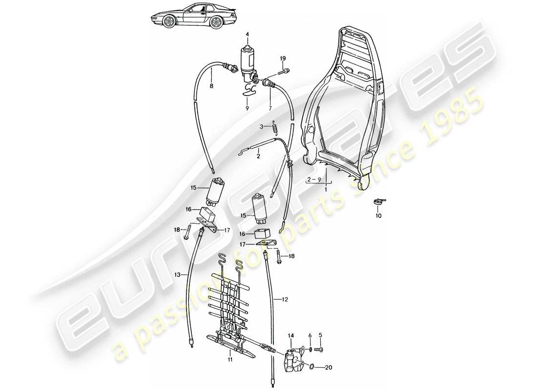 porsche seat 944/968/911/928 (1997) backrest frame - electric - manually - lumbar support - d - mj 1992>> - mj 1995 part diagram