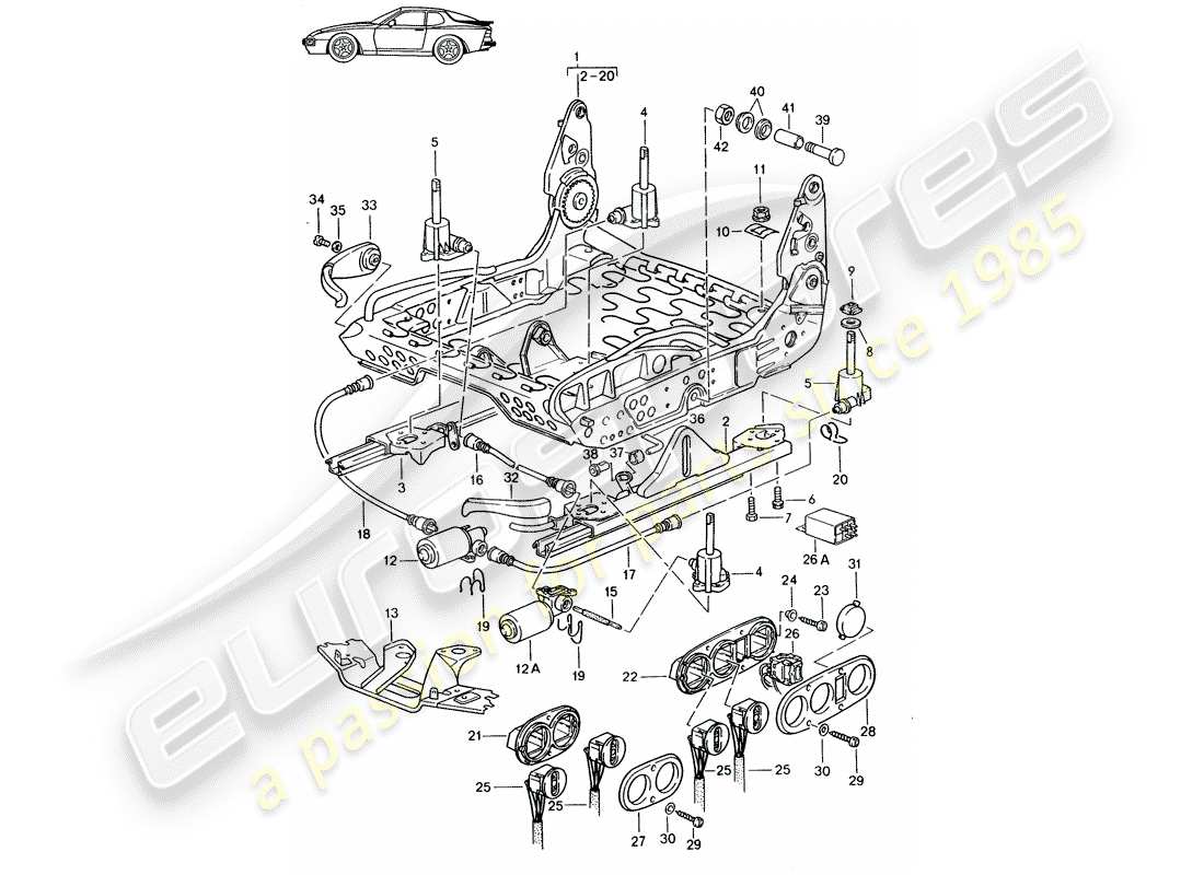 porsche seat 944/968/911/928 (1987) frame for seat - sports seat - elect. vertical adjustment - d - mj 1989>> - mj 1991 part diagram