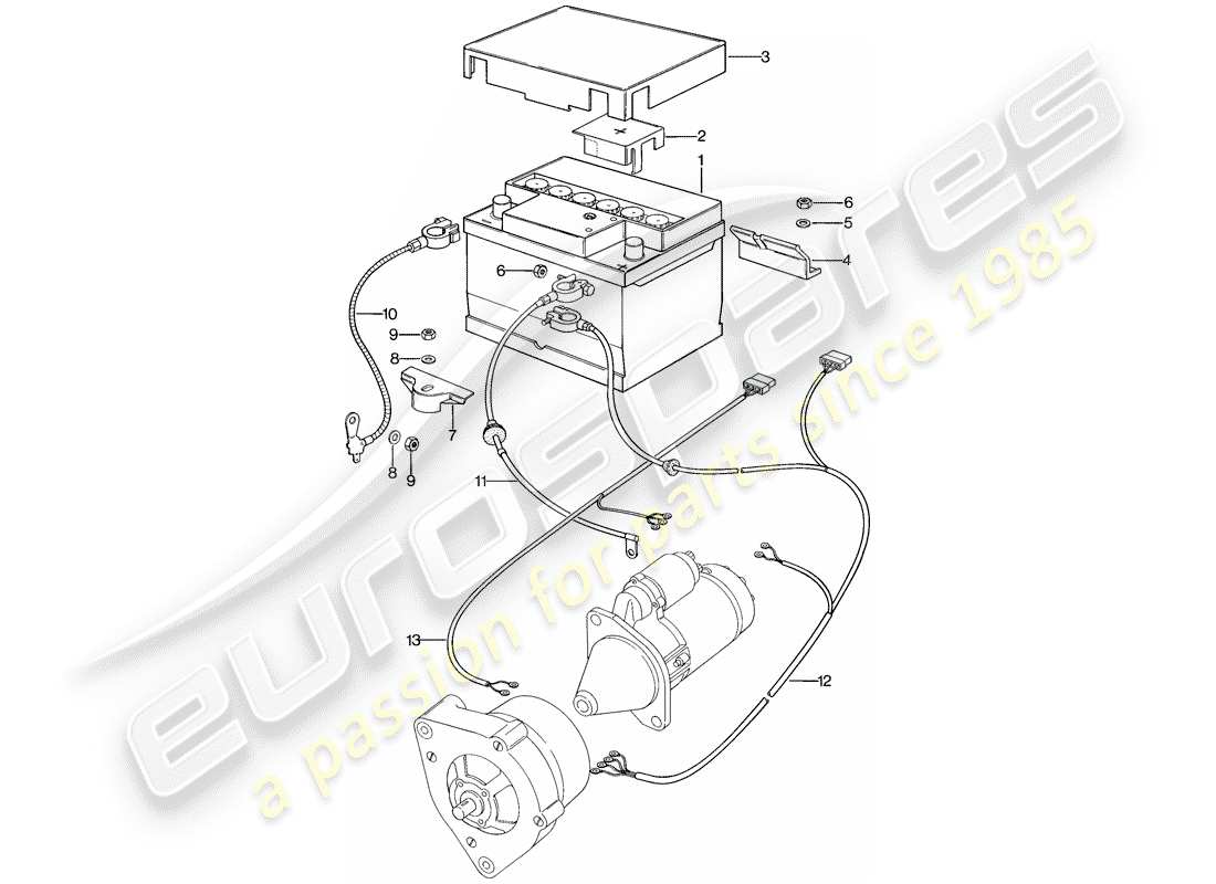 porsche 924 (1978) battery - wiring harnesses - for - starter - alternator part diagram