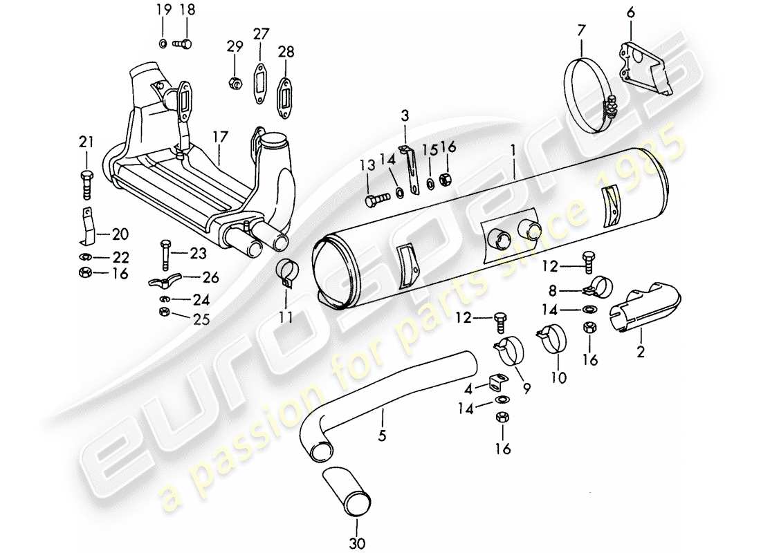 porsche 911/912 (1969) exhaust system - for - (d) + (s) part diagram