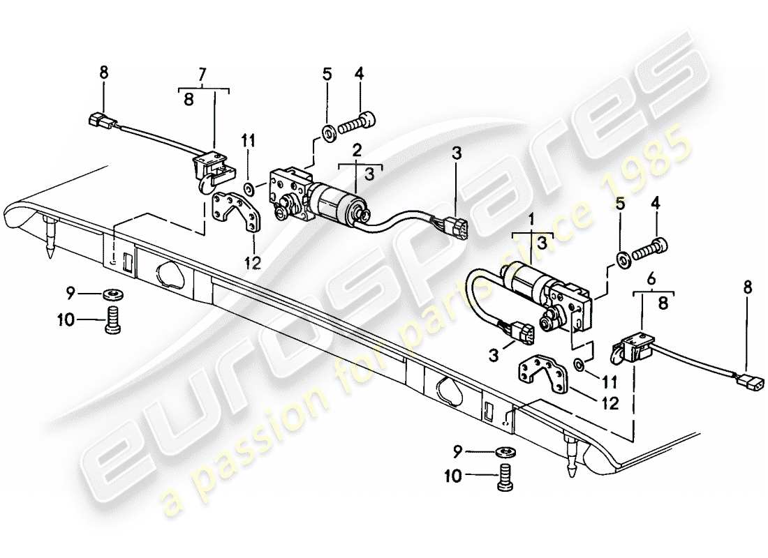 porsche 911 (1987) convertible top - catch - electrically adjustable part diagram