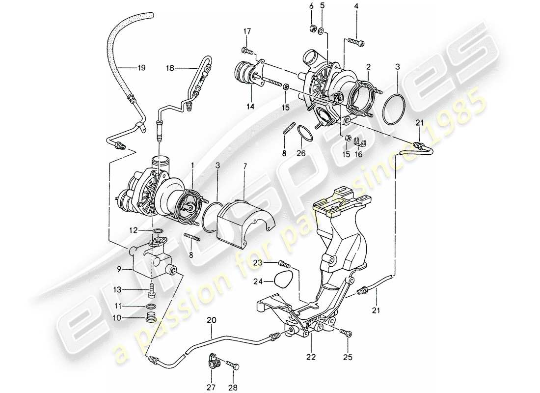 porsche 993 (1995) exhaust gas turbocharger - oil pump - for - exhaust gas turbocharger part diagram