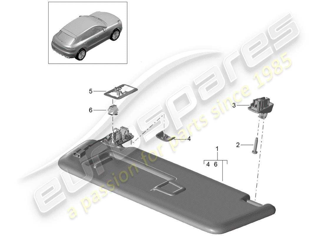 porsche macan (2019) sun vizors part diagram