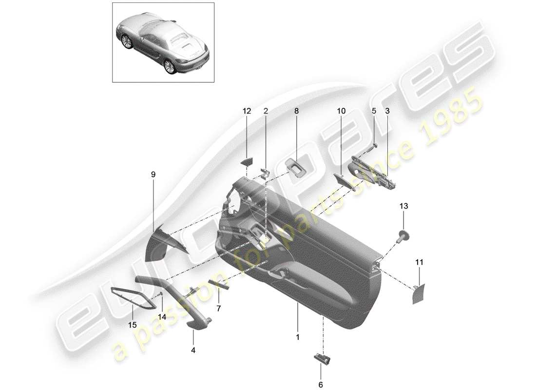 porsche boxster 981 (2012) door panel parts diagram