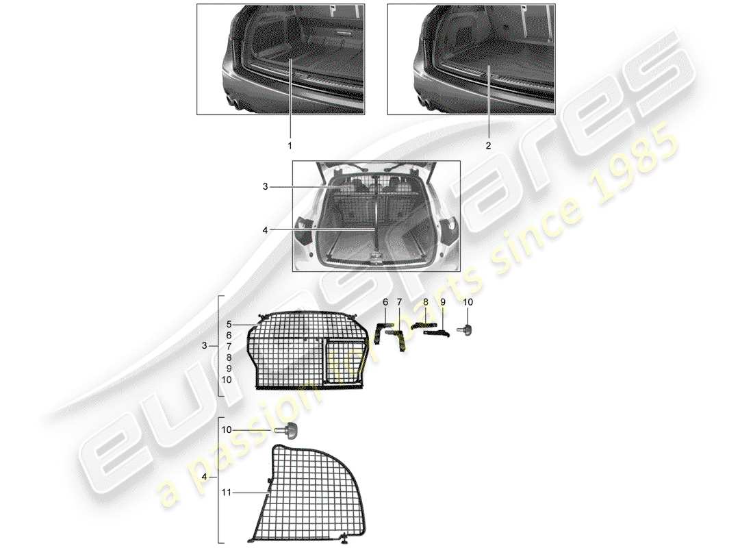 porsche tequipment cayenne (2004) luggage compartment liner part diagram