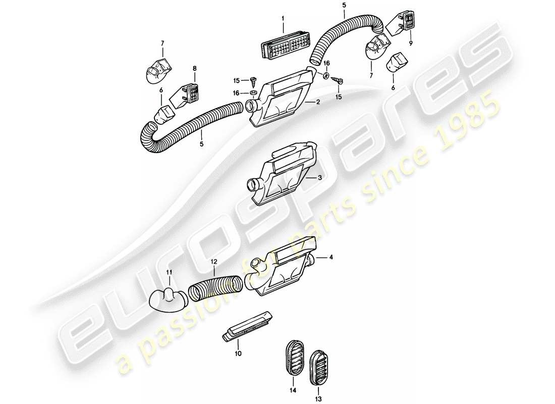 porsche 944 (1982) air vent - trim - air hose part diagram